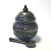 Посуда handmade. Livemaster - original item Carved wooden salt cellar with lid and spoon 