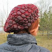 Сувениры и подарки handmade. Livemaster - original item Felted Women`s Hat Woolen Big Beret Crimson Burgundy. Handmade.