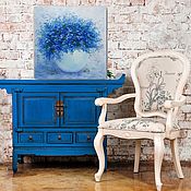 Картины и панно handmade. Livemaster - original item Painting blue flowers Oil painting bouquet in a white vase. Handmade.