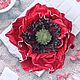 Брошь, заколка цветок из кожи Красный мак махровый. Соло. Брошь-зажим. Кожаные украшения. Светлана Чалая.. Ярмарка Мастеров.  Фото №4