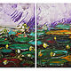 "Цветущий пруд" 100х70 (две части по 50х70) см. Картины. ArtGeo Gallery. Интернет-магазин Ярмарка Мастеров.  Фото №2