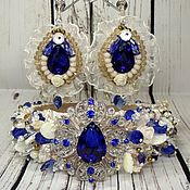 Украшения handmade. Livemaster - original item Headband and earrings in the style of Dolce. Blue ivory.. Handmade.