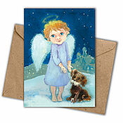 Сувениры и подарки handmade. Livemaster - original item Christmas Angel and Puppy Greeting Card. Handmade.