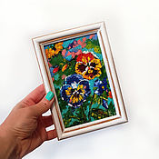 Картины и панно handmade. Livemaster - original item Pansies painting flowers Miniature painting in a frame. Handmade.