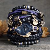 Украшения handmade. Livemaster - original item Leather bracelet with black onyx 