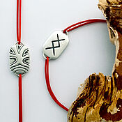 Украшения handmade. Livemaster - original item Inguz, Bracelet on a red thread with the Inguz rune, silver. Handmade.