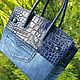 Джинсовая кожаная сумка в стиле Birkin 25. My handmade. Классическая сумка. Magic denim in art. Интернет-магазин Ярмарка Мастеров.  Фото №2