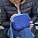 Синяя кожаная сумочка кросс боди на молнии, через плечо, Сумка через плечо, Москва,  Фото №1