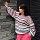 Pullover women's knitted oversize pink striped in stock, Pullover Sweaters, Yoshkar-Ola,  Фото №1