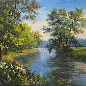 Картины и панно handmade. Livemaster - original item Oil painting Morning on the river 40h60. Handmade.
