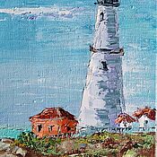 Картины и панно handmade. Livemaster - original item Seascape with lighthouse oil on canvas 31h16 cm. Handmade.