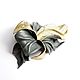 Brooch flower leather Atlantis gold chameleon gray silver. Beautiful brooch leather flower gift girl. Brooch on your garment, bag, hat, belt, scarf, stole, shawl. buy
