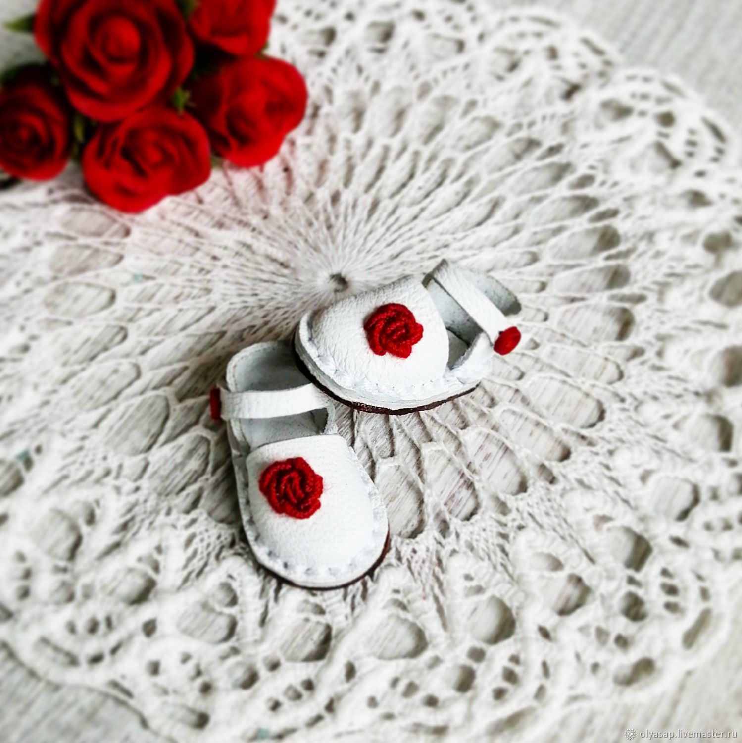Shoes for Blythe (color - white, red rose) Leather, Clothes for dolls, Novosibirsk,  Фото №1