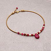 Украшения handmade. Livemaster - original item Short light necklace with Indian rubies and brass crimson gold. Handmade.
