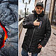 Men's hooded jacket, black long jacket, zippered jacket, Mens outerwear, Novosibirsk,  Фото №1