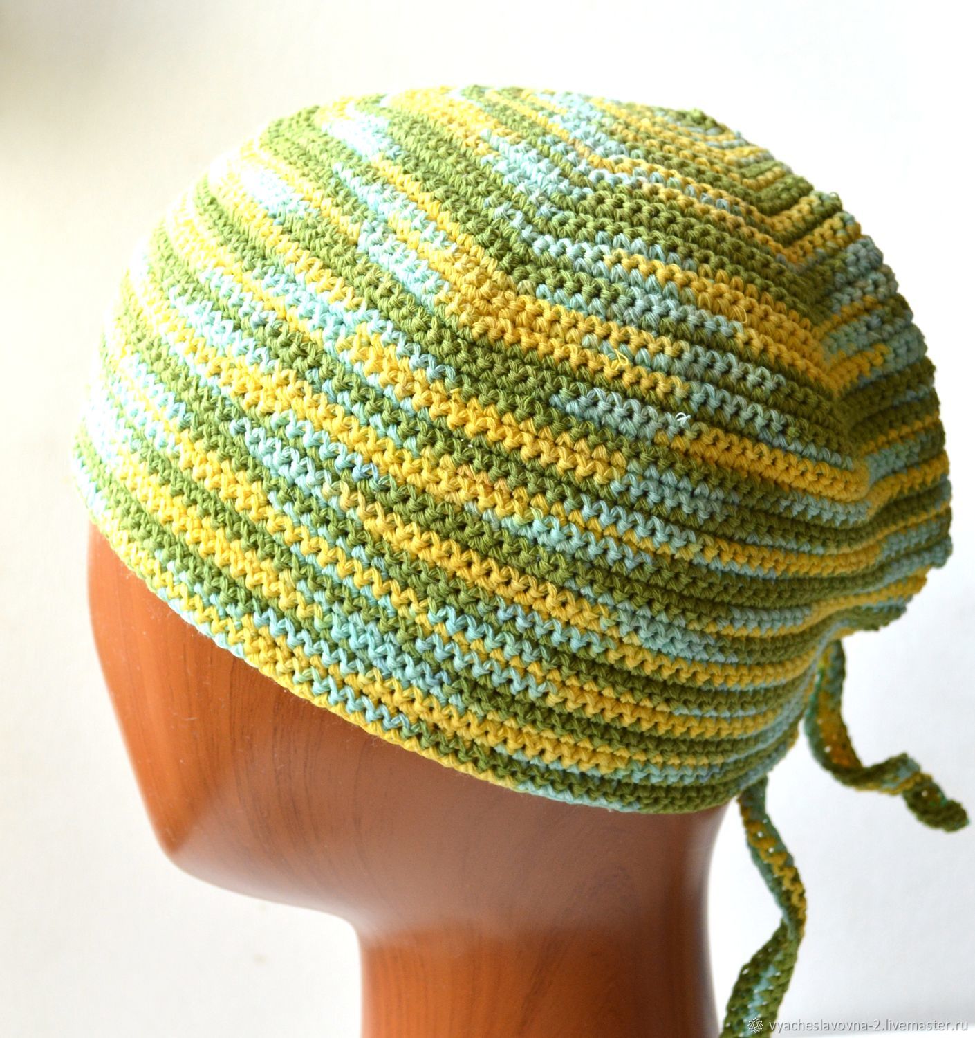  Hand-knitted men's summer hat made of cotton, Caps, Moscow,  Фото №1