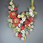 Украшения handmade. Livemaster - original item Rose Garden Necklace with handmade flowers made of genuine leather. Handmade.