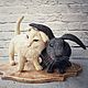 Фигурки кот и заяц из полимерной глины, Статуэтки, Челябинск,  Фото №1