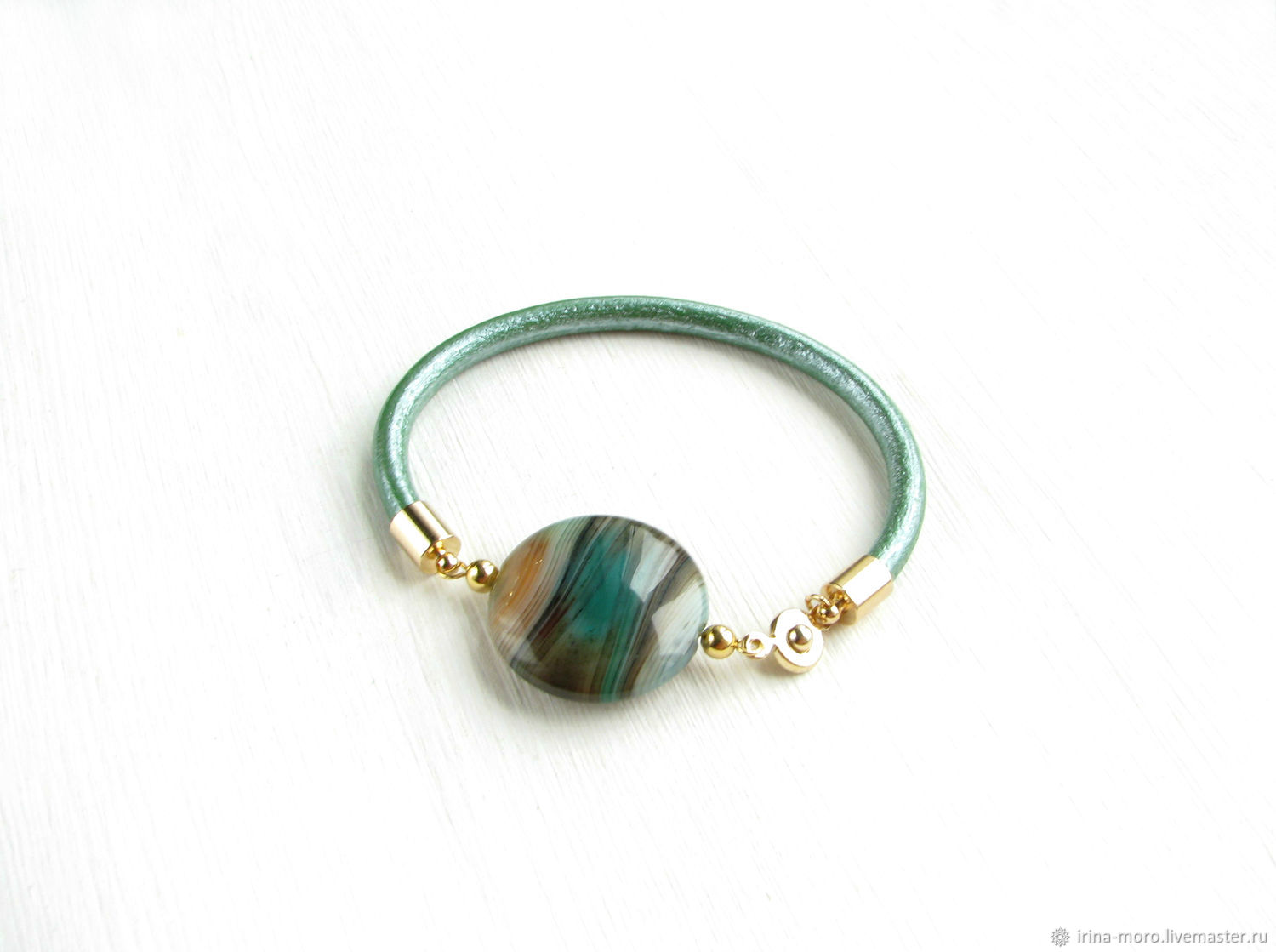 Браслет "Лесная мелодия"стильный дизайнерский зеленый браслет с камнем