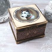 Box for rings decoupage 7,5, h7,5cm h7, cm cm blue young Lady in blue
