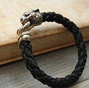 Украшения handmade. Livemaster - original item Bracelet braided: Leather bracelet Tiger fighting with a snake. Handmade.