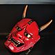 Японская маска Хання Красный Ёкай. Маски интерьерные. Qarma Masks. Ярмарка Мастеров.  Фото №6