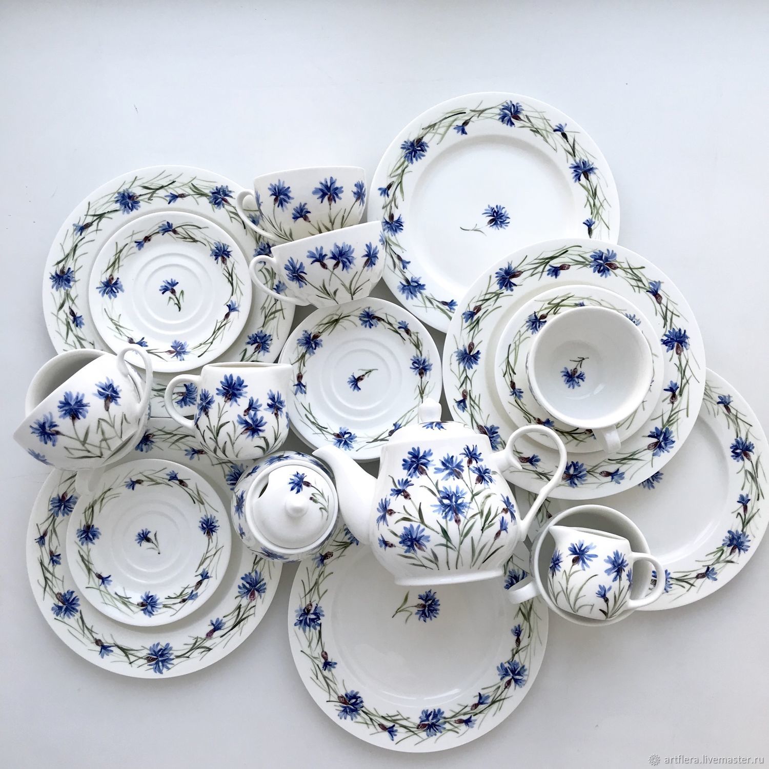 Porcelain painting Tea set Cornflower, Tea & Coffee Sets, Kazan,  Фото №1