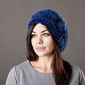 Аксессуары handmade. Livemaster - original item Blue knitted mink beret. Handmade.