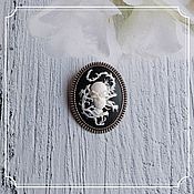 Субкультуры handmade. Livemaster - original item Brooch with cameo Skull large background black under silver 30h40. Handmade.
