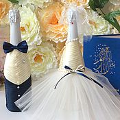 Свадебное оформление бутылок " Жених и невеста" (Айвори)