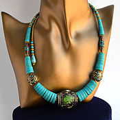 Necklace of turquoise ethnic style Boho style TURQUOISE Handmade. Auth