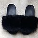 Order Flip-flops with arctic fox fur are black. Warm gift. Livemaster. . Flip flops Фото №3
