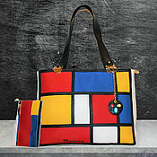 Сумки и аксессуары handmade. Livemaster - original item Mondrian. Leather woman red yellow blue black bag "Squares". Handmade.