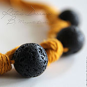 Украшения handmade. Livemaster - original item necklace mustard and black pepper, volcanic lava linen short black. Handmade.