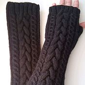 Аксессуары handmade. Livemaster - original item Mittens long with braids, black. Handmade.