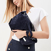 Сумки и аксессуары handmade. Livemaster - original item Zipper Shoulder Bag Genuine Suede Blue Hobo Bag. Handmade.