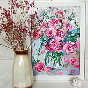 Картины и панно handmade. Livemaster - original item A picture in a Rose frame A bouquet of roses in a vase A gift to a woman. Handmade.