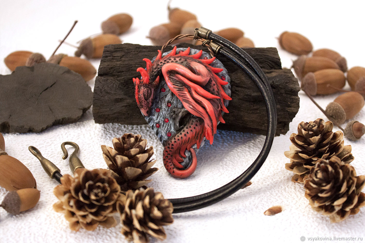 Scarlet flame of Winter Dragon pendant made of polymer clay, Pendant, St. Petersburg,  Фото №1