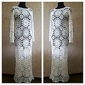 Одежда handmade. Livemaster - original item Long white dress crochet with flowers motifs. Handmade.