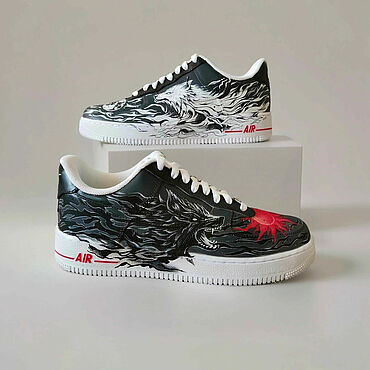 Обувь ручной работы. Ярмарка Мастеров - ручная работа Кастомные Nike Air Force 1 | Хати и Сколль | Скандинавская мифология. Handmade.