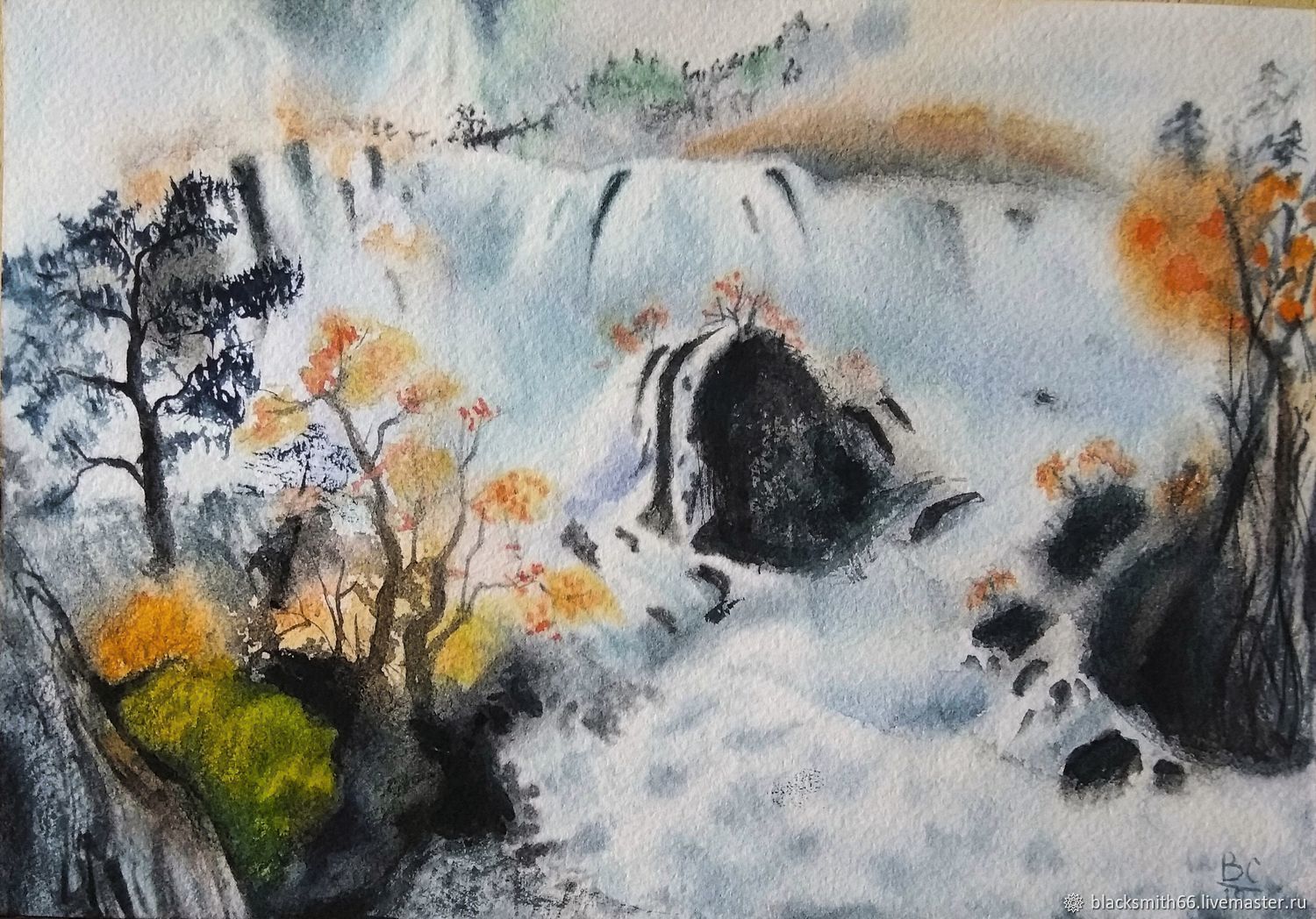 Осень акварель Китай живопись