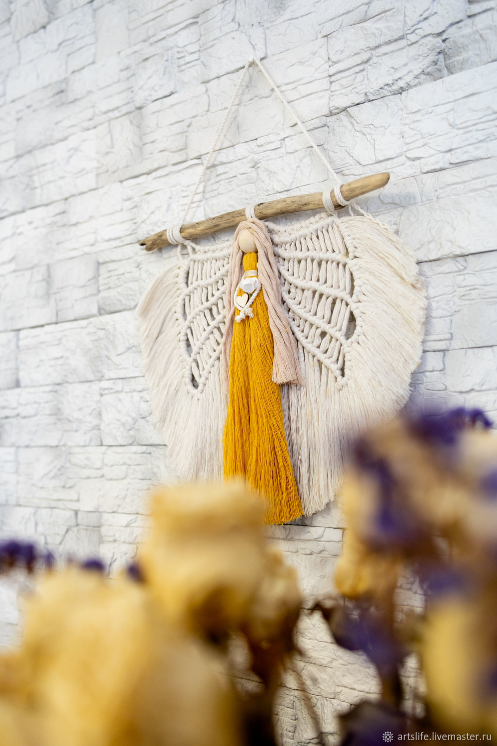  ангел с крыльями в желтом платье, Панно макраме, Новосибирск,  Фото №1