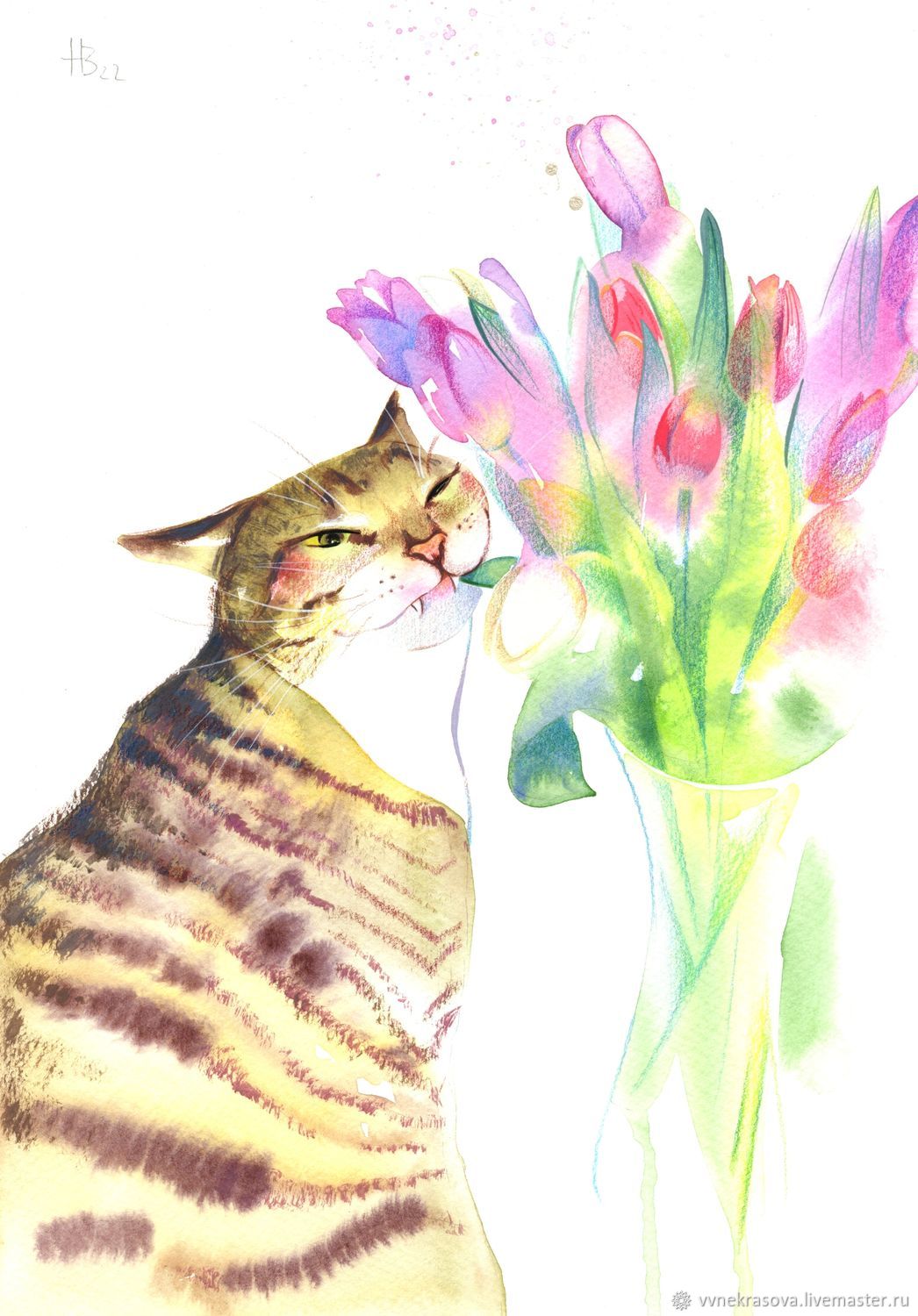 Картина с котом. Картина с кошкой. Мартовский кот. Тюльпаны в интернет ...