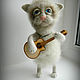 Gato de fieltro de Vasily, con guitarra, Felted Toy, Ufa,  Фото №1