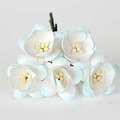 Материалы для творчества handmade. Livemaster - original item Paper flowers for scrapbooking cherry blossoms light blue with white,1pc. Handmade.