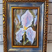 Картины и панно ручной работы. Ярмарка Мастеров - ручная работа Iris impasto aceite en marco de Baguette. Handmade.