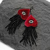 Украшения handmade. Livemaster - original item Burgundy heart earrings with eye symbols. Evening black earrings. Handmade.