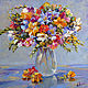 Oil painting wild flowers a Bouquet of freesias,a bouquet of flowers in a vase, Pictures, Krasnodar,  Фото №1