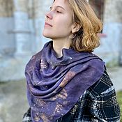 Шёлковый платок «Кантри» окрашен вручную. Экопринт