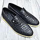 Men's loafers made of genuine crocodile leather, dark blue color, Loafers, St. Petersburg,  Фото №1